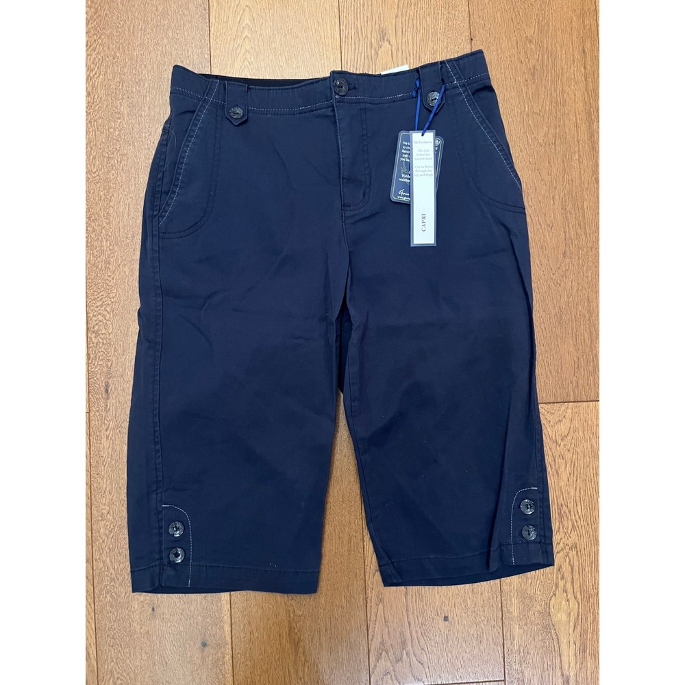 Gloria Vanderbilt Utility Capri Pants Womens 8 Navy Blue NWT Sailor Button Hem